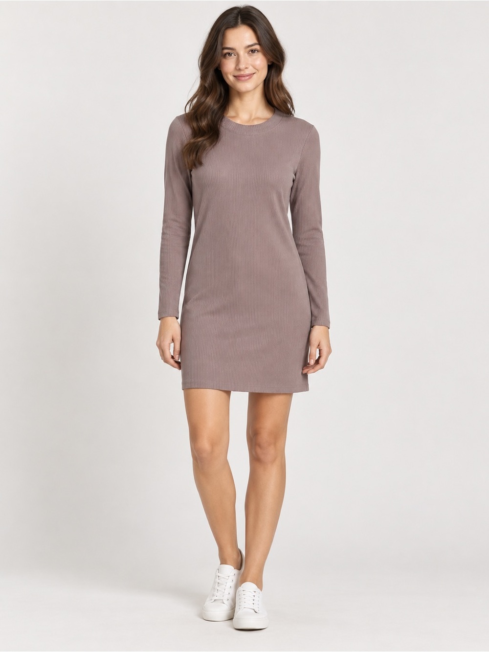 PINK Victoria's Secret Ribbed Long-Sleeve Mini Dress in Taupe XL